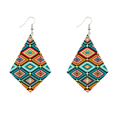 African Print Earrings | Ruitvormig blauw wooden earrings