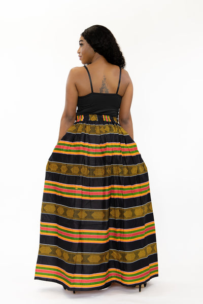 Jupe longue à imprimé africain - Kente Noir Pan Africa