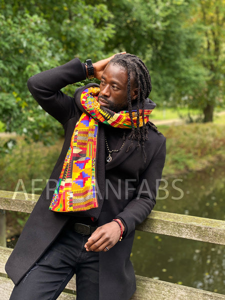 Imprimé africain Echarpes d'hiver pour adultes Unisex - Jaune / Vert Kente