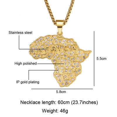 Collier / pendentif - continent africain avec pierres en forme de diamant - Or