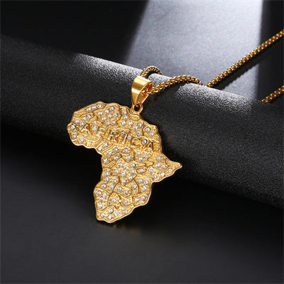 Ketting / halsketting / hanger - Afrikaans continent met diamond look steentjes - Goud
