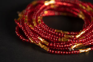 Waist Beads / African Waist Chain - ESE - Red / Gold (elastic)