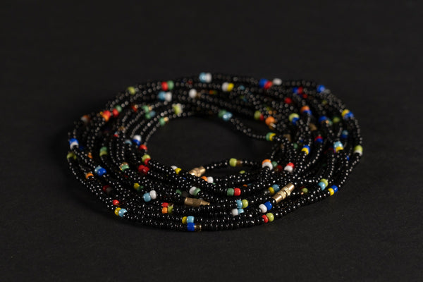 Waist Beads / African Hip Chain - IDEN - Black (elastic)