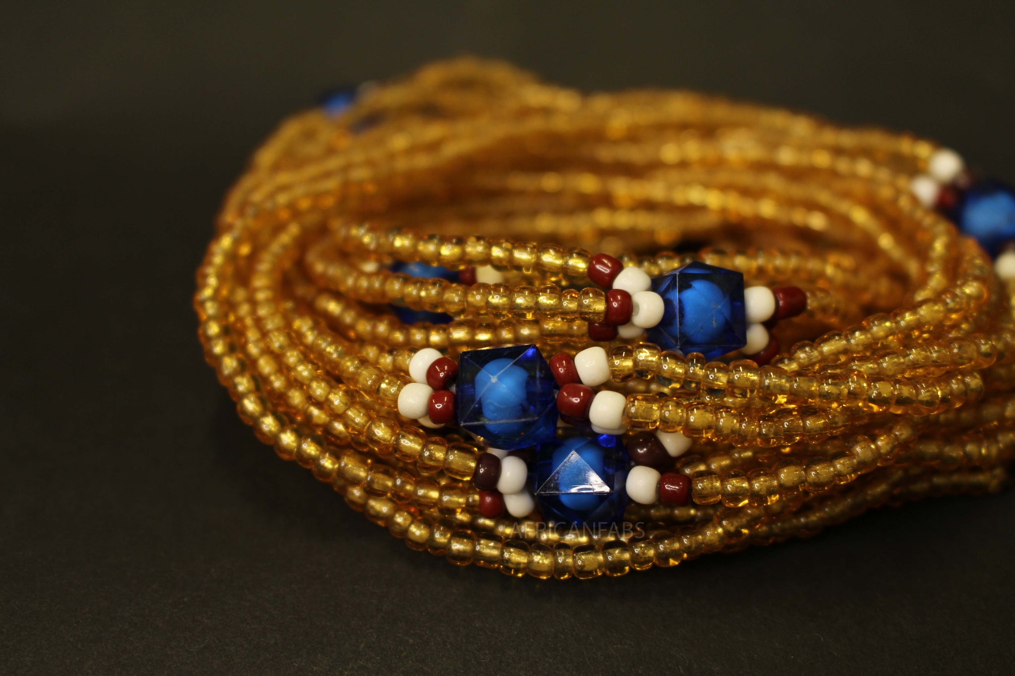 Waist Beads / Chaine de taille africaine - EPA - Bleu / or (élastique)