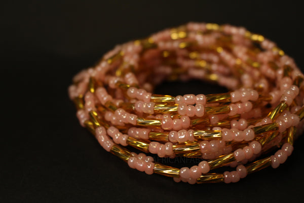 Waist Beads / African Waist Chain - AGBUZA - Pink / Gold (elastic)