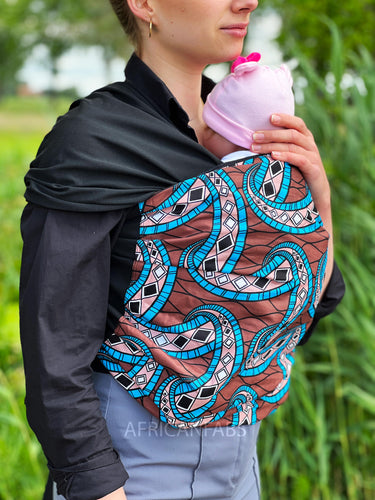 Porte-bébé / écharpe de portage imprimé africain - Marron / bleu