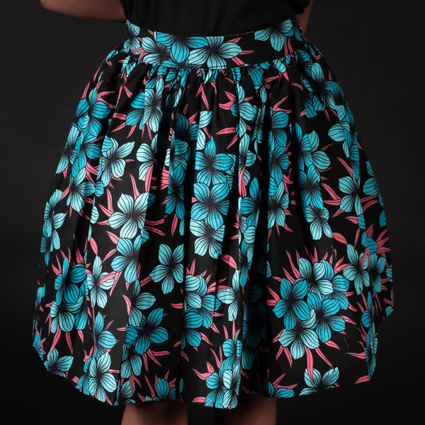 African print Black / Blue flowers Mini Skirt