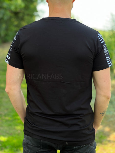 T-shirt with African print details - black bogolan sleeves and chest pocket