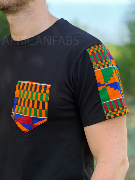 T-shirt met Afrikaanse print details - kente mouwen en borstzak