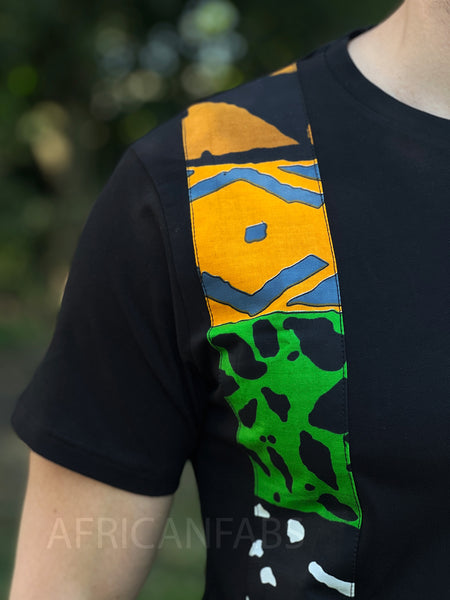 T-shirt with African print details - green bogolan band