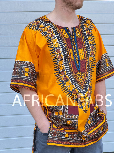 Orange Dashiki Shirt / Dashiki Dress - African print top - Unisex - Vlisco