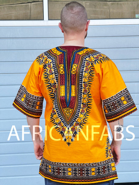 Oranje Dashiki Shirt / Dashiki Jurk - Afrikaans shirt - Unisex - Vlisco