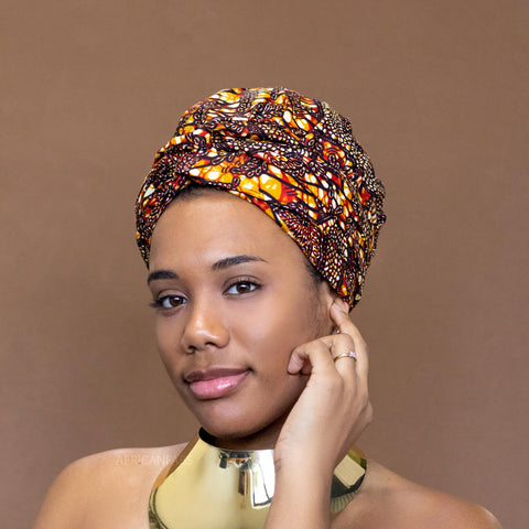 Easy headwrap / hoofddoek - Satijnen binnenkant - Bruin / bronze branches