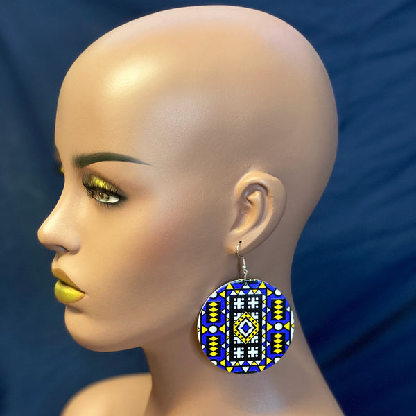 Bleu Samakaka print Boucles d'oreilles - African Samacaca drop earrings