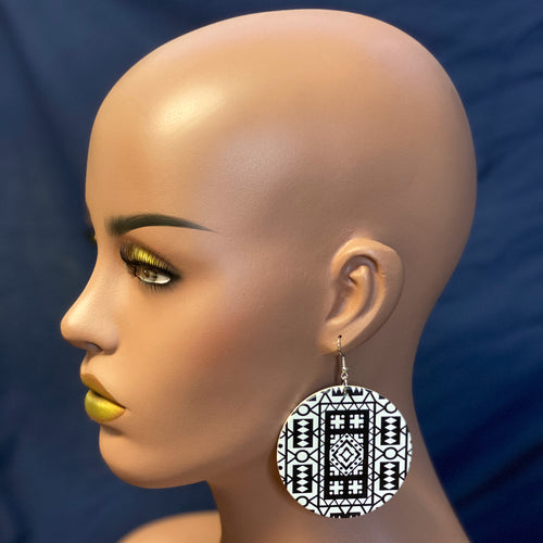 Black / White Samakaka print Earrings - African Samacaca drop earrings