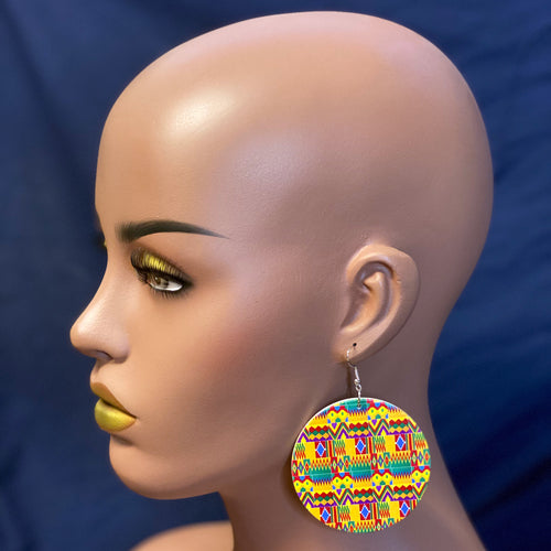 Geel / groene kente print Oorbellen - Afrikaanse Kente oorbellen