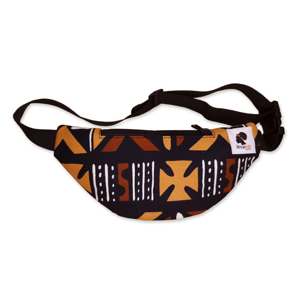 Afrikaanse print heuptasje / Fanny pack - Bruine bogolan - Festival tasje met verstelbare band