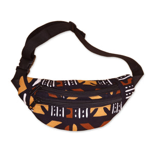 African Print Fanny Pack - Brown bogolan - Ankara Waist Bag / Bum bag / Festival Bag with Adjustable strap