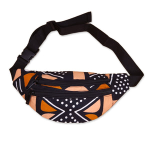 African Print Fanny Pack - Black / orange bogolan - Ankara Waist Bag / Bum bag / Festival Bag with Adjustable strap