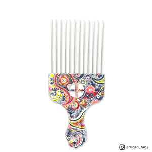 Afro Comb - Hair pick / Hair Volume comb for Curly and Afro hair - Wide tooth comb with print