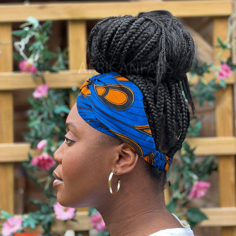 Bandeau imprimé africain - Adultes - Accessoires pour cheveux - Bleu / Orange electric bulb VLISCO