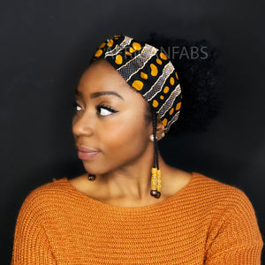 Haarband / Hoofdband in Afrikaanse print - Volwassenen - Zwart mosterd bogolan