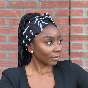 Haarband / Hoofdband in Afrikaanse print (losse pasvorm) - Zwart / Witte Bogolan stripes