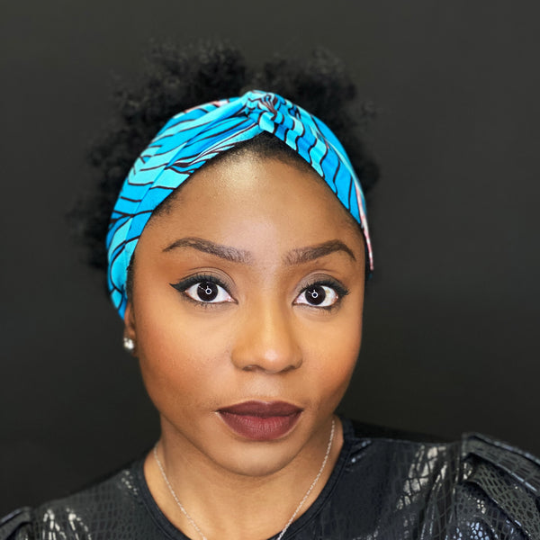 African print Headband - Adults - Hair Accessories - Blue big leaves