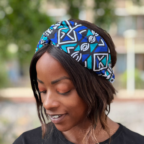 Haarband / Hoofdband in Afrikaanse print (losse pasvorm) - Blauwe Bogolan