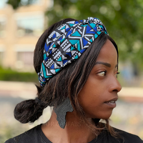 Bandeau imprimé africain (Coupe ample) - Adultes - Accessoires pour cheveux - Bleu Bogolan