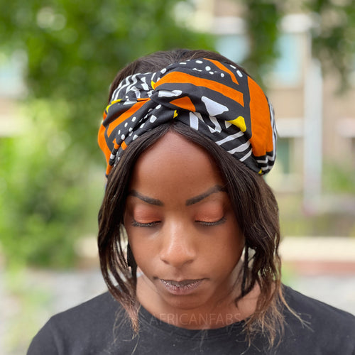 Haarband / Hoofdband in Afrikaanse print (losse pasvorm) - Oranje Bogolan