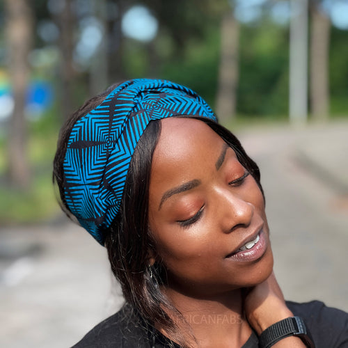 Haarband / Hoofdband in Afrikaanse print (losse pasvorm) - Blauw fade effect