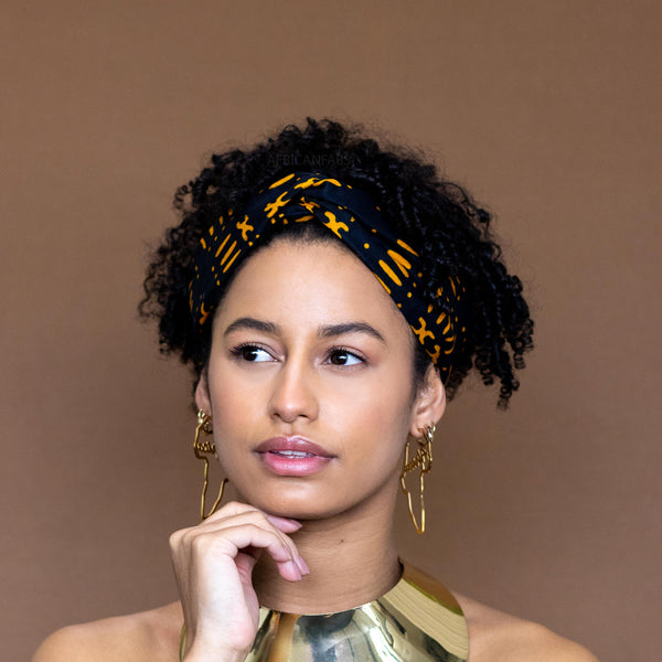 Haarband / Hoofdband in Afrikaanse print - Zwart / Gele Bogolan