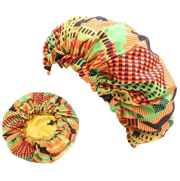Bonnet à cheveux réglable en imprimé kente africain ( Bonnet de nuit doublé de satin )