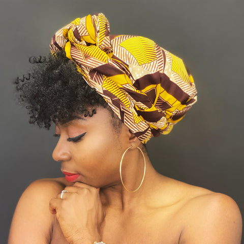 Afrikaanse hoofddoek / headwrap - Geel / mosterd squares