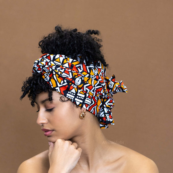 Afrikaanse Rood / Oranje Bogolan / Mud hoofddoek - headwrap