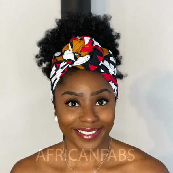 Foulard africain / Turban wax - Moutarde / Rouge Samakaka