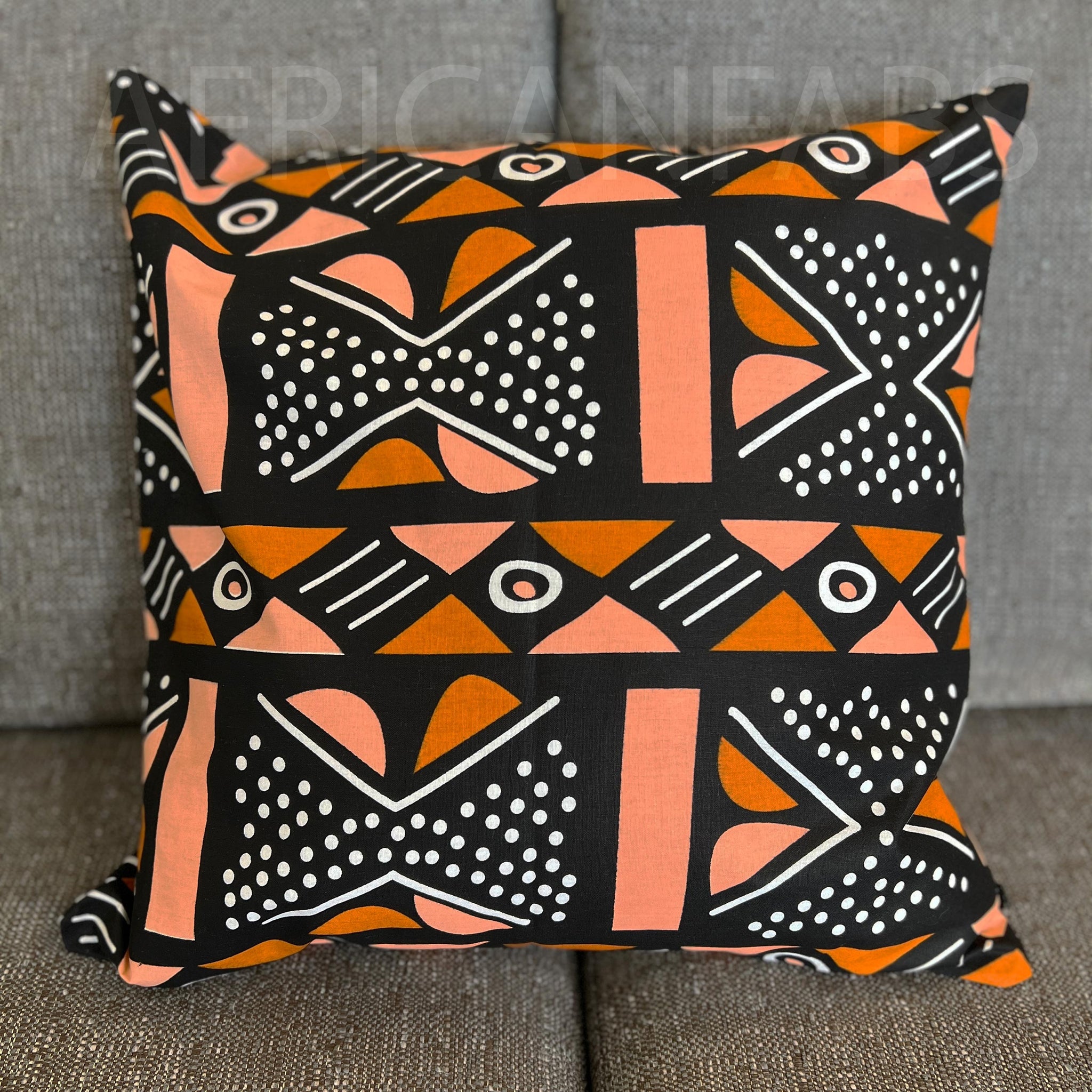 Afrikaans kussen | Zalm Bogolan / Mud cloth - Sierkussen 45x45 - 100% Katoen