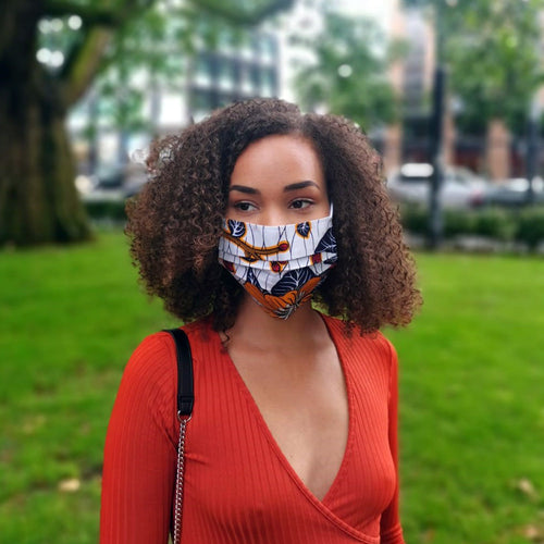 Imprimé africain Masque buccal / Masque facial en 100% coton - Rouge Jaune fleurs