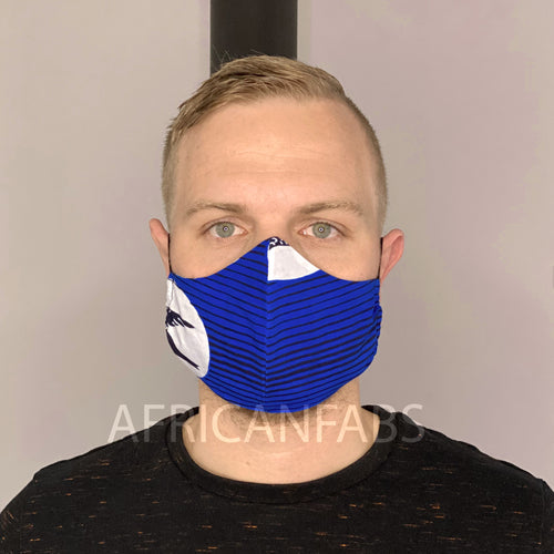 Imprimé africain Masque buccal / Masque facial en 100% coton (Vlisco) - Unisexe - Bleu speedbird