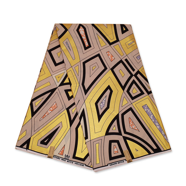 Tissu africain - Grand wax - Beige Gold geometric - Or embelli