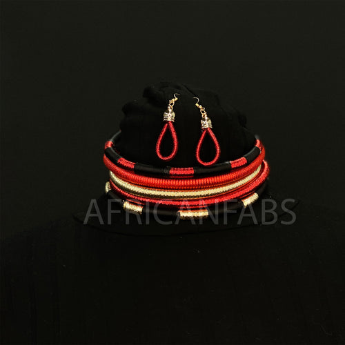 African Style Choker Set / High Necklace + Earrings