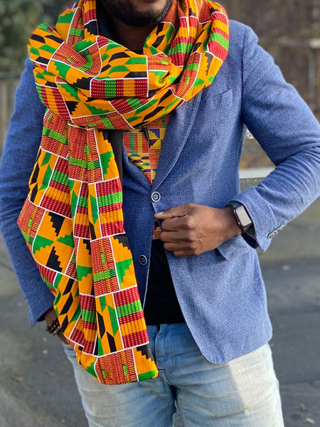 Warme Sjaal met Afrikaanse print Unisex - Geel / Groene kente
