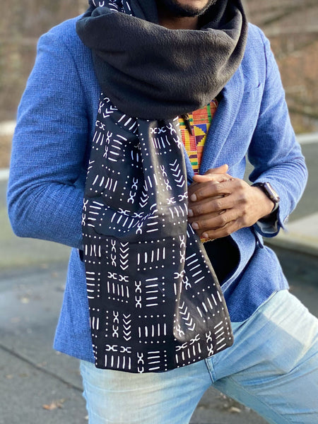 Warme Sjaal met Afrikaanse print Unisex - Zwarte mud cloth / bogolan