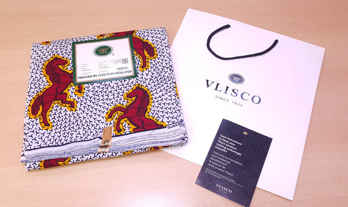 VLISCO stof Hollandais Afrikaanse Wax print - Wit / Rode Jumping Horse