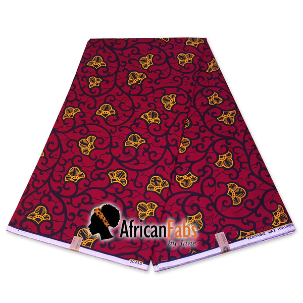African headwrap - red / yellow branch (Vlisco)