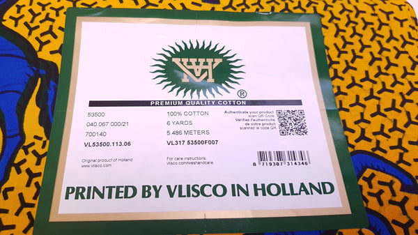 VLISCO Hollandais Wax print fabric - YELLOW / BLUE JUMPING HORSE