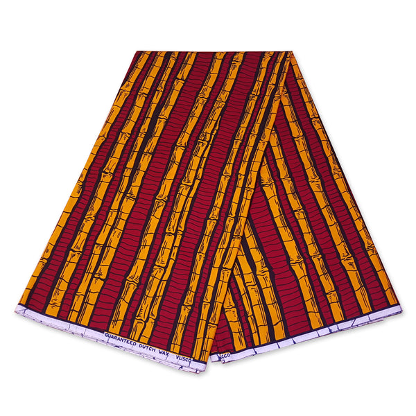 Afrikaanse hoofddoek / Vlisco headwrap - Rood / gele sugar cane