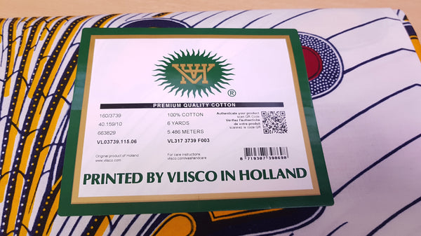 VLISCO stof Hollandais Afrikaanse Wax print - Wit / Rode Bulb