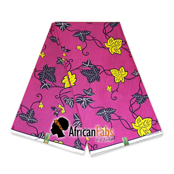 Afrikaanse hoofddoek / Vlisco headwrap - Roze / gele flower trail